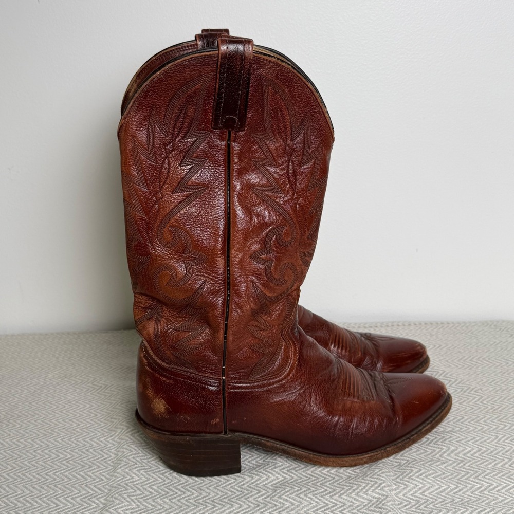 Vintage Dan Post Cowboy Boots Mens 9.5 Brown Leather Western Embroidered 16787